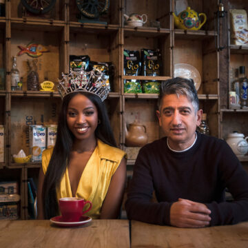 Miss England Rehema Muthamia with Cafe Lemon owner Cem Kaplan