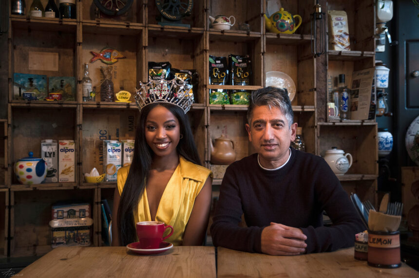 Miss England Rehema Muthamia with Cafe Lemon owner Cem Kaplan